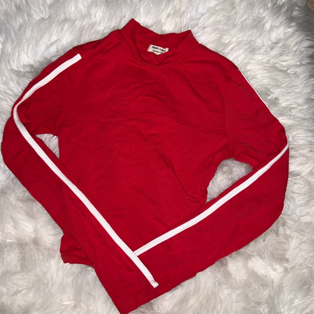 Red Cropped Mock Neck Top